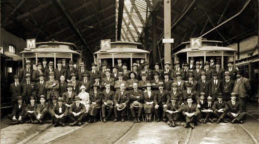 NMETL officers and staff at Essendon depot, post WWI. Photograph TMSV archive.
